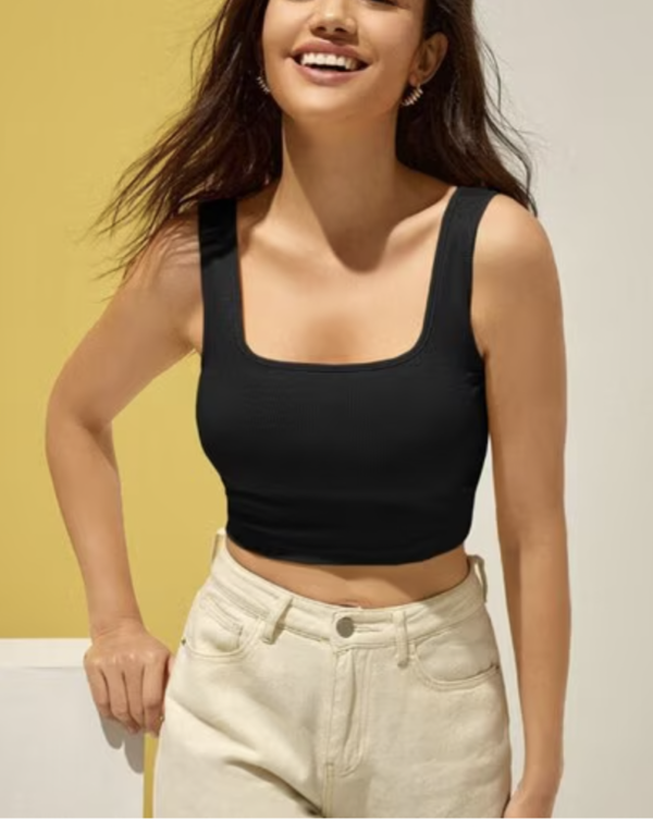BASIC BLACK SQUARE NECK TOP - Image 3